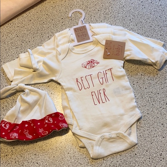 Rae Dunn Other - NEW Rae Dunn Christmas baby onesies & hat 4 pc set